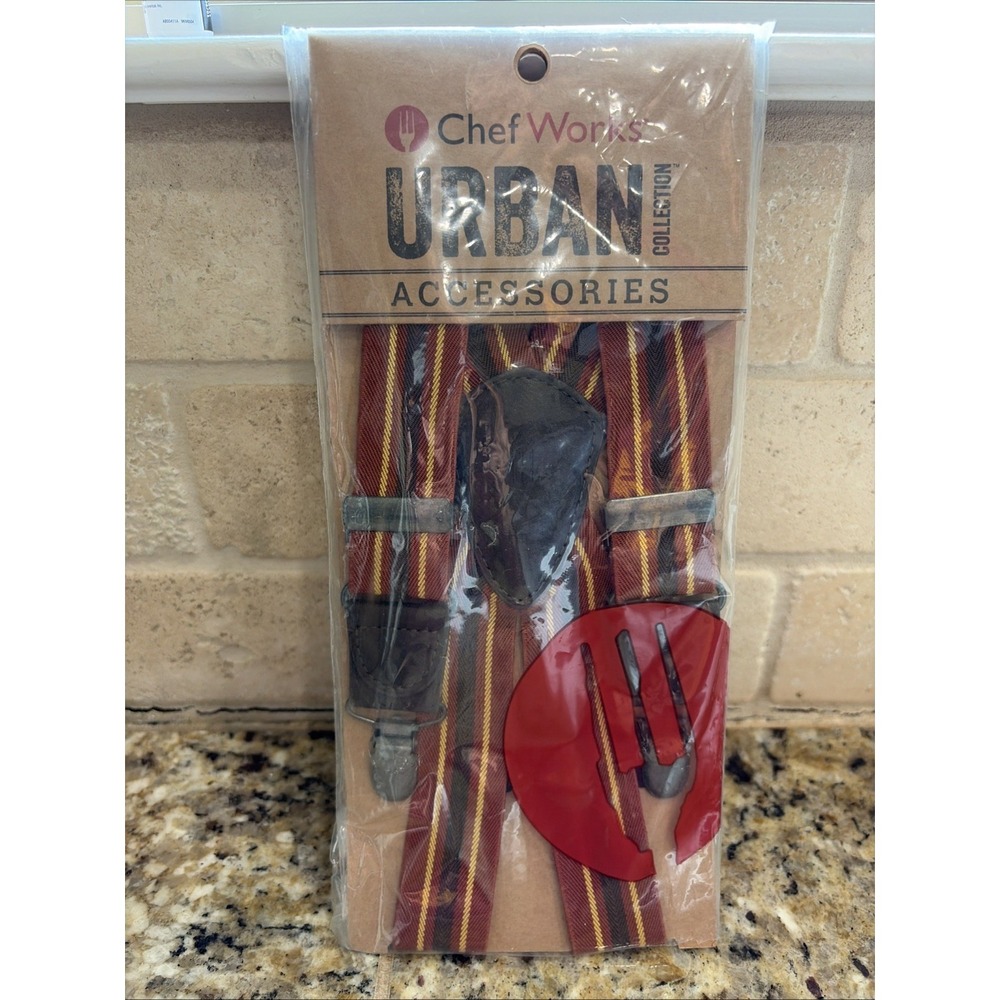Chef Works Urban Collection Red Striped Bib Suspenders Unisex Adult NEW NWT
